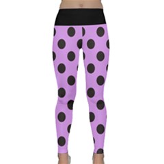 Polka Dots Black On Lavender Purple Lightweight Velour Classic Yoga Leggings by FashionBoulevard