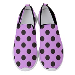 Polka Dots Black On Lavender Purple Women s Slip On Sneakers by FashionBoulevard