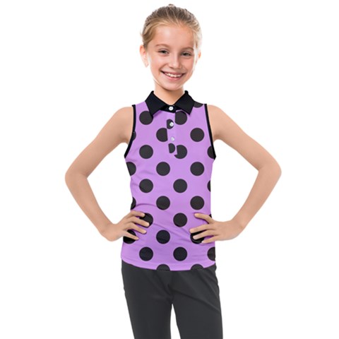 Polka Dots Black On Lavender Purple Kids  Sleeveless Polo Tee by FashionBoulevard