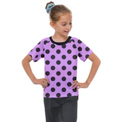 Polka Dots Black On Lavender Purple Kids  Mesh Piece Tee