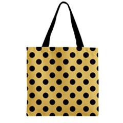 Polka Dots Black On Mellow Yellow Zipper Grocery Tote Bag by FashionBoulevard