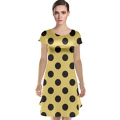 Polka Dots Black On Mellow Yellow Cap Sleeve Nightdress by FashionBoulevard