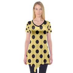 Polka Dots Black On Mellow Yellow Short Sleeve Tunic  by FashionBoulevard