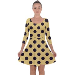 Polka Dots Black On Mellow Yellow Quarter Sleeve Skater Dress by FashionBoulevard