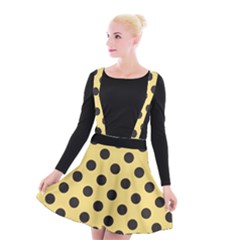 Polka Dots Black On Mellow Yellow Suspender Skater Skirt by FashionBoulevard