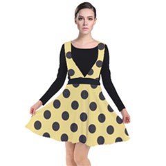 Polka Dots Black On Mellow Yellow Plunge Pinafore Dress by FashionBoulevard