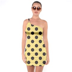 Polka Dots Black On Mellow Yellow One Soulder Bodycon Dress by FashionBoulevard