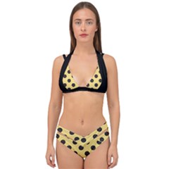 Polka Dots Black On Mellow Yellow Double Strap Halter Bikini Set by FashionBoulevard