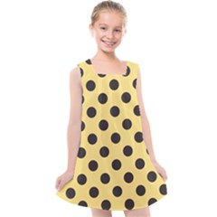 Polka Dots Black On Mellow Yellow Kids  Cross Back Dress by FashionBoulevard