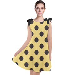 Polka Dots Black On Mellow Yellow Tie Up Tunic Dress by FashionBoulevard