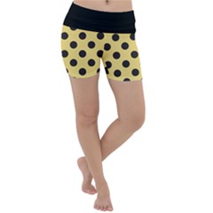 Polka Dots Black On Mellow Yellow Lightweight Velour Yoga Shorts by FashionBoulevard