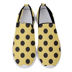 Polka Dots Black On Mellow Yellow Women s Slip On Sneakers by FashionBoulevard