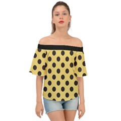 Polka Dots Black On Mellow Yellow Off Shoulder Short Sleeve Top by FashionBoulevard