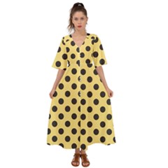 Polka Dots Black On Mellow Yellow Kimono Sleeve Boho Dress by FashionBoulevard