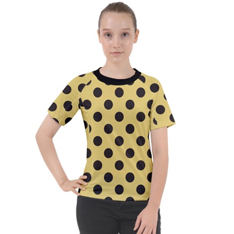 Polka Dots Black On Mellow Yellow Women s Sport Raglan Tee by FashionBoulevard