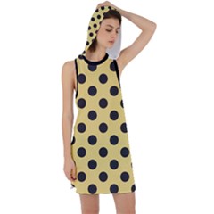 Polka Dots Black On Mellow Yellow Racer Back Hoodie Dress by FashionBoulevard