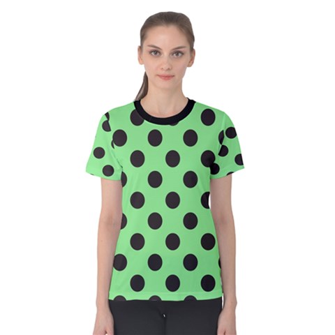 Polka Dots Black On Mint Green Women s Cotton Tee by FashionBoulevard