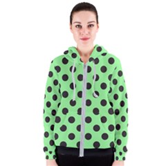 Polka Dots Black On Mint Green Women s Zipper Hoodie