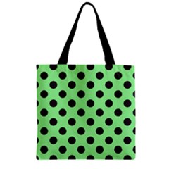 Polka Dots Black On Mint Green Zipper Grocery Tote Bag by FashionBoulevard