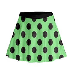 Polka Dots Black On Mint Green Mini Flare Skirt by FashionBoulevard