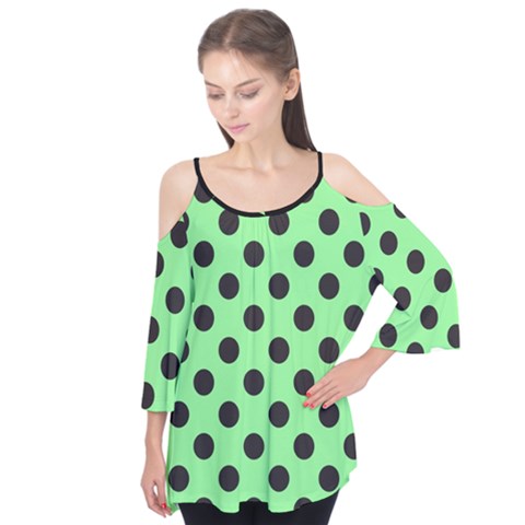 Polka Dots Black On Mint Green Flutter Tees by FashionBoulevard