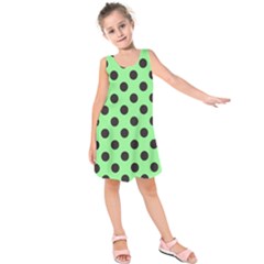 Polka Dots Black On Mint Green Kids  Sleeveless Dress by FashionBoulevard