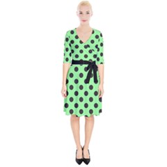 Polka Dots Black On Mint Green Wrap Up Cocktail Dress