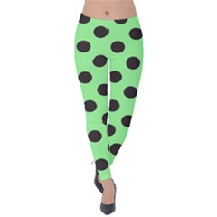 Polka Dots Black On Mint Green Velvet Leggings