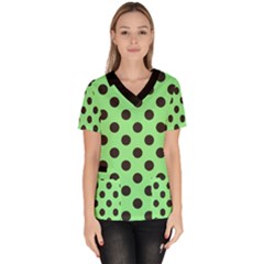 Polka Dots Black On Mint Green Women s V-neck Scrub Top