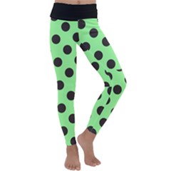 Polka Dots Black On Mint Green Kids  Lightweight Velour Classic Yoga Leggings by FashionBoulevard