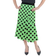 Polka Dots Black On Mint Green Midi Mermaid Skirt by FashionBoulevard