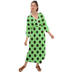 Polka Dots Black On Mint Green Grecian Style  Maxi Dress