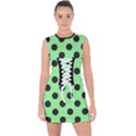 Polka Dots Black On Mint Green Lace Up Front Bodycon Dress View1