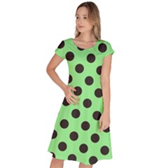 Polka Dots Black On Mint Green Classic Short Sleeve Dress by FashionBoulevard