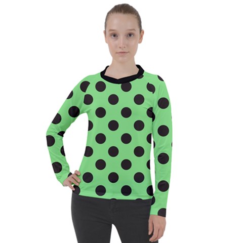 Polka Dots Black On Mint Green Women s Pique Long Sleeve Tee by FashionBoulevard