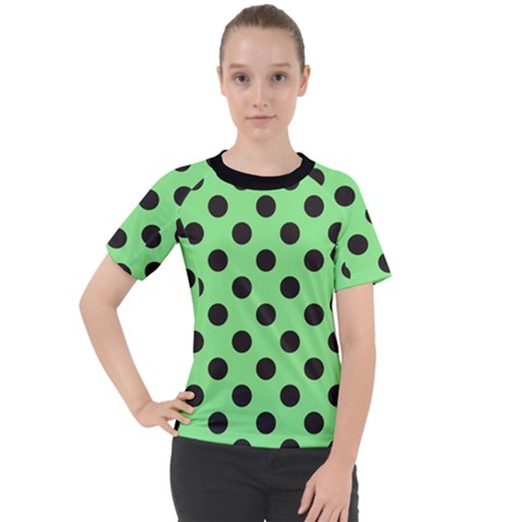 Polka Dots Black On Mint Green Women s Sport Raglan Tee by FashionBoulevard