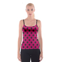 Polka Dots Black On Peacock Pink Spaghetti Strap Top by FashionBoulevard