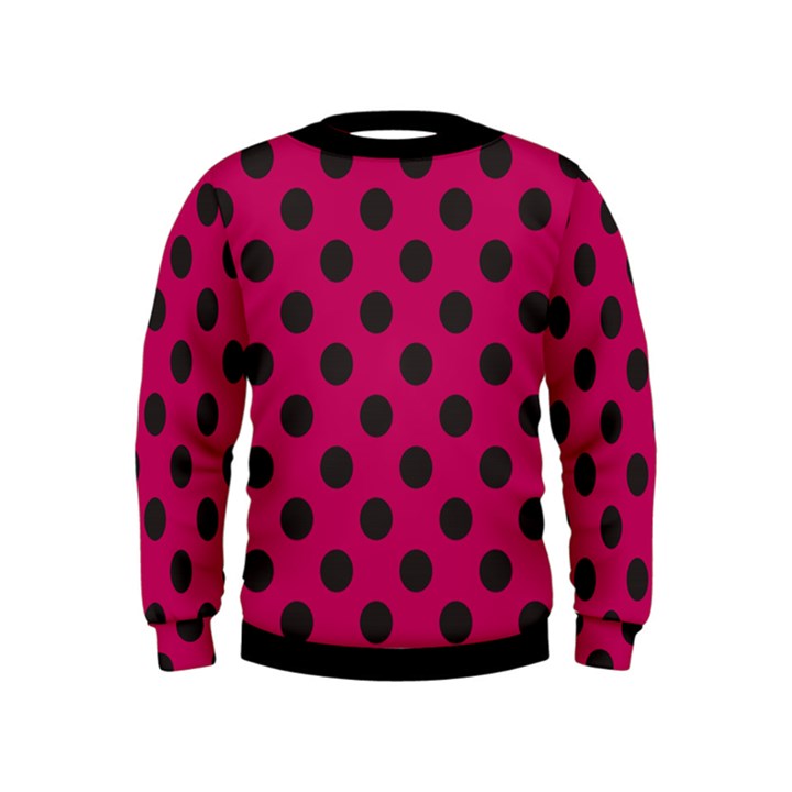 Polka Dots Black On Peacock Pink Kids  Sweatshirt