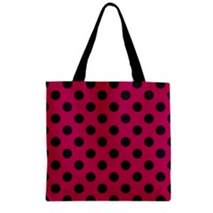 Polka Dots Black On Peacock Pink Zipper Grocery Tote Bag by FashionBoulevard