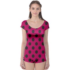 Polka Dots Black On Peacock Pink Boyleg Leotard  by FashionBoulevard