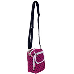 Polka Dots Black On Peacock Pink Shoulder Strap Belt Bag by FashionBoulevard