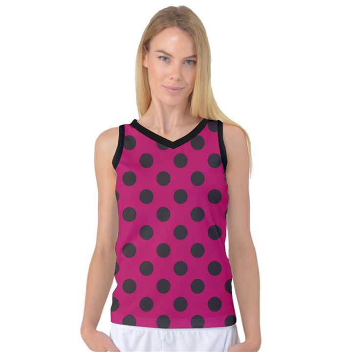 Polka Dots Black On Peacock Pink Women s Basketball Tank Top