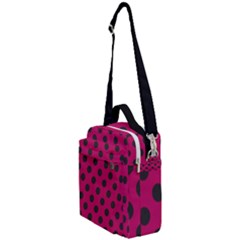 Polka Dots Black On Peacock Pink Crossbody Day Bag by FashionBoulevard