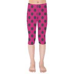 Polka Dots Black On Peacock Pink Kids  Capri Leggings  by FashionBoulevard