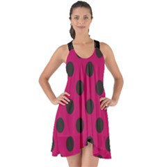 Polka Dots Black On Peacock Pink Show Some Back Chiffon Dress by FashionBoulevard