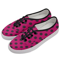 Polka Dots Black On Peacock Pink Women s Classic Low Top Sneakers by FashionBoulevard