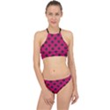 Polka Dots Black On Peacock Pink Racer Front Bikini Set View1