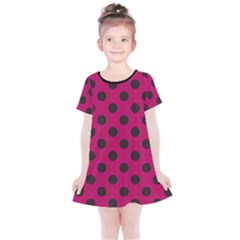 Polka Dots Black On Peacock Pink Kids  Simple Cotton Dress