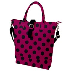 Polka Dots Black On Peacock Pink Buckle Top Tote Bag by FashionBoulevard