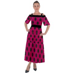 Polka Dots Black On Peacock Pink Shoulder Straps Boho Maxi Dress  by FashionBoulevard